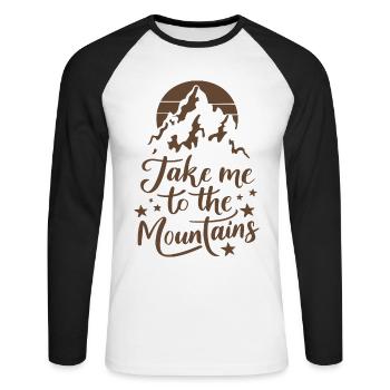Take me to the Mountains Mountains Hiking Climbing - Unisex Long Sleeve Baseball T-Shirt - white/black - Front - Nik (191cm)