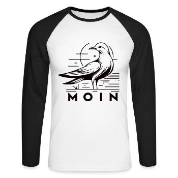 Moin Möwe Moin Sprüche Hamburg Moin Dialekt - Unisex Baseballshirt langarm - Weiß/Schwarz - Vorne - Nik (191cm)