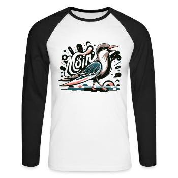 Moin Möwe Moin Sprüche Hamburg Moin Dialekt - Unisex Baseballshirt langarm - Weiß/Schwarz - Vorne - Nik (191cm)