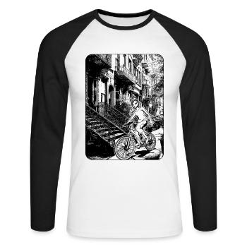 NYC Comic Image: Distinctive Design for Bikers - Unisex Long Sleeve Baseball T-Shirt - white/black - Front - Nik (191cm)