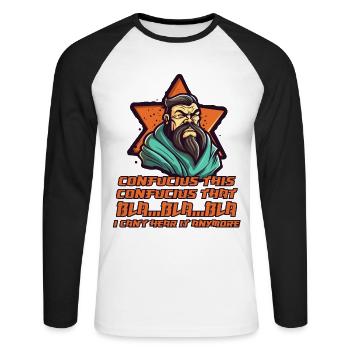 Confucius has had enough of Proverbs - Unisex Long Sleeve Baseball T-Shirt - white/black - Front - Nik (191cm)