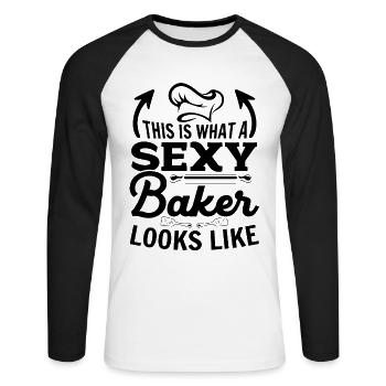 This Is What A Sexy Baker Looks Like - Baking Bake - Unisex Long Sleeve Baseball T-Shirt - white/black - Front - Nik (191cm)
