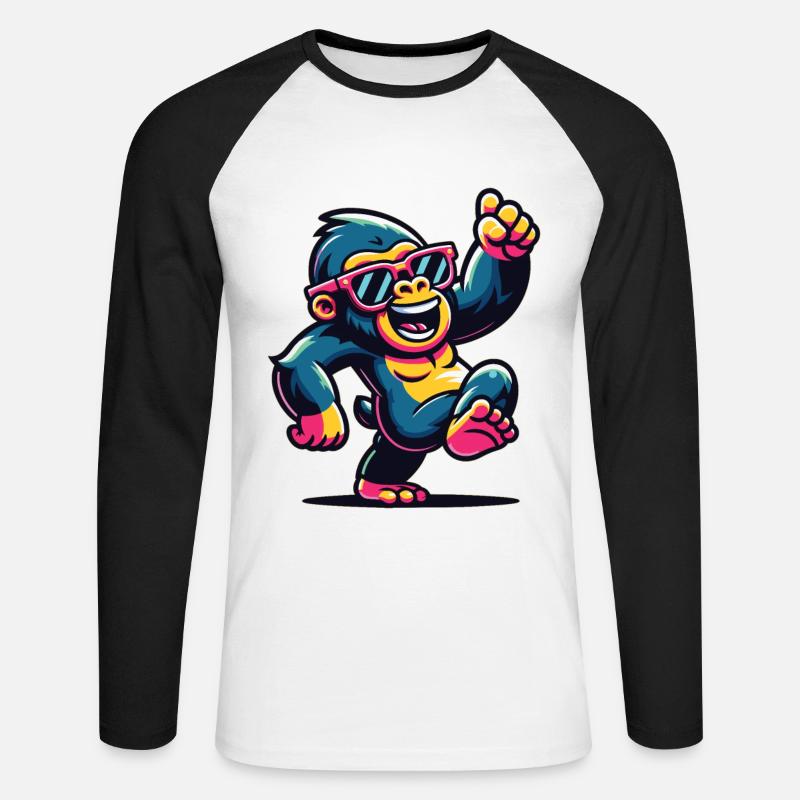 Gorilla mit Sonnenbrille - Unisex Baseballshirt langarm - Weiß/Schwarz