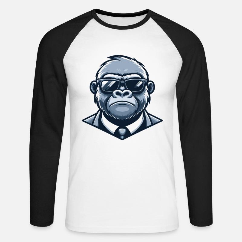 Gorilla mit Sonnenbrille - Unisex Baseballshirt langarm - Weiß/Schwarz