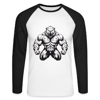 Ours Grizzly Musculation Muscles - T-shirt baseball manches longues Homme - blanc/noir - Devant - Nik (191cm)
