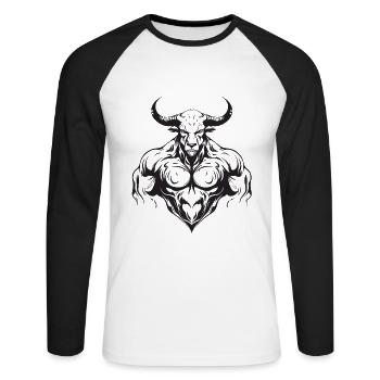 Bull Bull Musculation Muscles - T-shirt baseball manches longues Homme - blanc/noir - Devant - Nik (191cm)