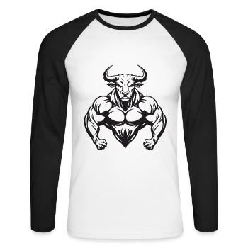 Bulle Stier Muskeln Workout Gym - Unisex Baseballshirt langarm - Weiß/Schwarz - Vorne - Nik (191cm)