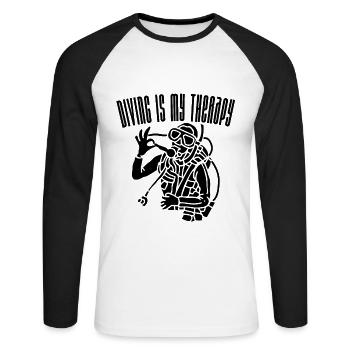 Tauchen ist meine Therapie (2) - Unisex Baseballshirt langarm - Weiß/Schwarz - Vorne - Nik (191cm)