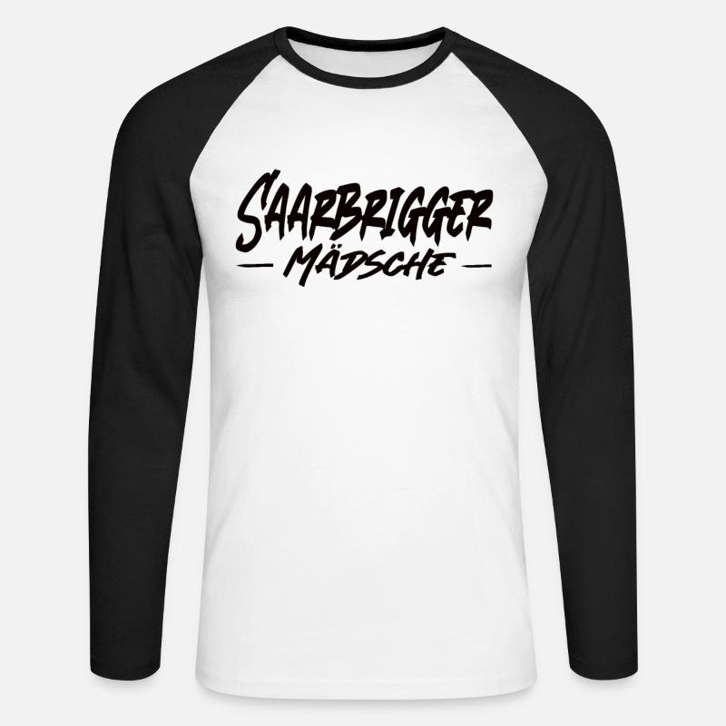 Saarbrigger Mädsche Saarland Saarländisch Dialekt - Unisex Baseballshirt langarm - Weiß/Schwarz
