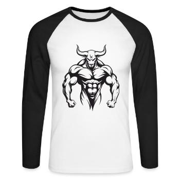 Bulle Stier Taurus Muskeln Workout Gym - Unisex Baseballshirt langarm - Weiß/Schwarz - Vorne - Nik (191cm)