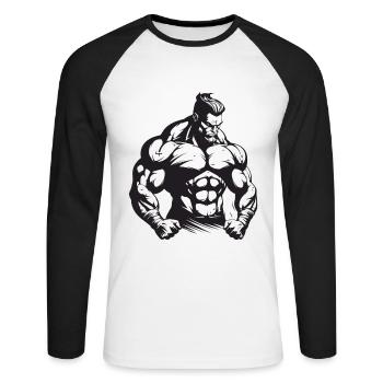 Bodybuilder Muscles Workout Gym - T-shirt baseball manches longues Homme - blanc/noir - Devant - Nik (191cm)