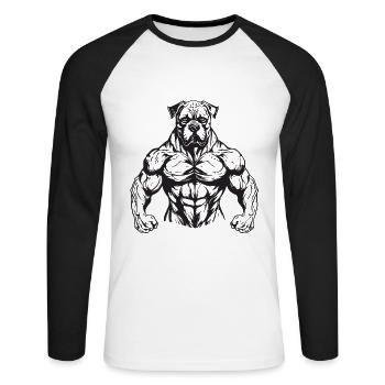 Dog Muscles Gym Bodybuilding - Unisex Long Sleeve Baseball T-Shirt - white/black - Front - Nik (191cm)