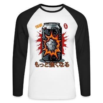 Devenez plus fort avec la boisson énergisante Stein Rock - T-shirt baseball manches longues Homme - blanc/noir - Devant - Nik (191cm)