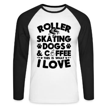 Patins à roulettes Chiens Café C’est ce que j’aime - T-shirt baseball manches longues Homme - blanc/noir - Devant - Nik (191cm)