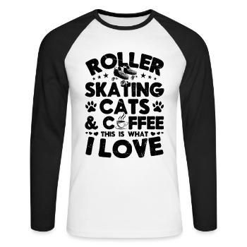 Patins à roulettes Chats Café C’est ce que j’aime - T-shirt baseball manches longues Homme - blanc/noir - Devant - Nik (191cm)
