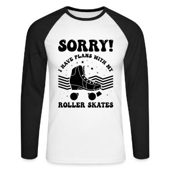 Patineur à roulettes - J’ai des projets avec mes patins à roulettes - T-shirt baseball manches longues Homme - blanc/noir - Devant - Nik (191cm)