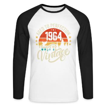 1964 Vintage - Geburtstagsgeschenk 1964 Retro 1964 - Unisex Baseballshirt langarm - Weiß/Schwarz - Vorne - Nik (191cm)