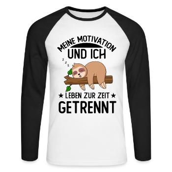 Meine Motivation und ich leben zur Zeit getrennt - Unisex Baseballshirt langarm - Weiß/Schwarz - Vorne - Nik (191cm)