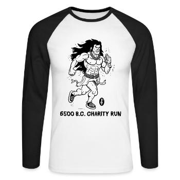 Cartoon Caveman: Charity Run Jogging - Unisex Long Sleeve Baseball T-Shirt - white/black - Front - Nik (191cm)