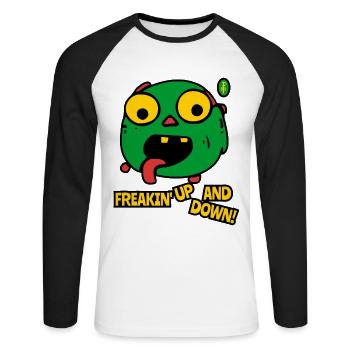 Freakin' Up and Down Cartoon Monster - Unisex Long Sleeve Baseball T-Shirt - white/black - Front - Nik (191cm)