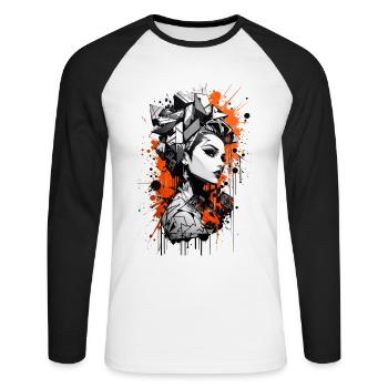 Abstrait coloré jeune femme Graffiti Art - T-shirt baseball manches longues Homme - blanc/noir - Devant - Nik (191cm)