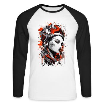 Abstrait coloré jeune femme Graffiti Art - T-shirt baseball manches longues Homme - blanc/noir - Devant - Nik (191cm)