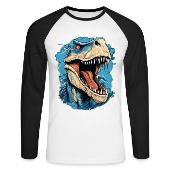 T-Rex Dinosaur Dino Tyrannosaurus Rex Vintage - Unisex Long Sleeve Baseball T-Shirt - white/black - Front - Nik (191cm)