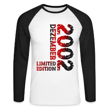 2002 Dezember Limited Edition 21. Geburtstag Deko - Unisex Baseballshirt langarm - Weiß/Schwarz - Vorne - Nik (191cm)