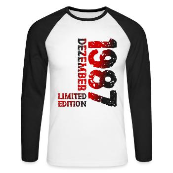 1987 Décembre Édition Limitée 36ème Anniversaire Décoration - T-shirt baseball manches longues Homme - blanc/noir - Devant - Nik (191cm)