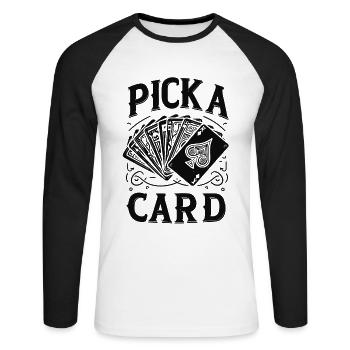 Pick a Card - Magisches Geschenk für Zauberer - Unisex Baseballshirt langarm - Weiß/Schwarz - Vorne - Nik (191cm)