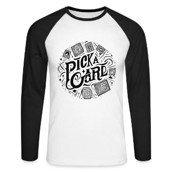 Pick a Card - Magisches Geschenk für Zauberer - Unisex Baseballshirt langarm - Weiß/Schwarz - Vorne - Nik (191cm)