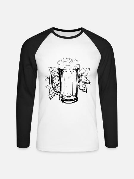 Bierglas Hopfen Malz Bier - Unisex Baseballshirt langarm - Weiß/Schwarz