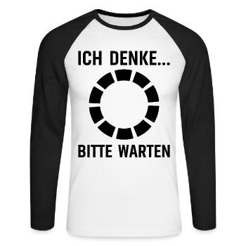 Ich denke bitte warten lustiger Spruch - Unisex Baseballshirt langarm - Weiß/Schwarz - Vorne - Nik (191cm)