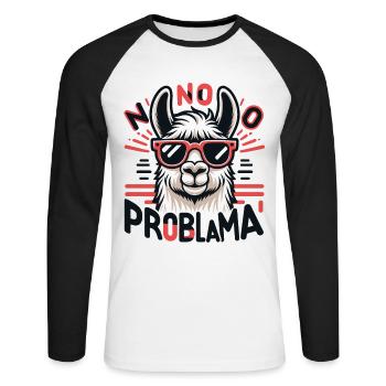 No Problama: Lama mit Style - Unisex Baseballshirt langarm - Weiß/Schwarz - Vorne - Nik (191cm)