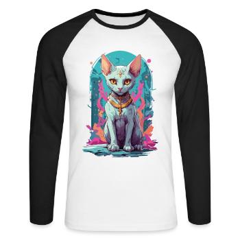 Kawaii Gothic Sphynx Cat Pastel Occult Design - Unisex Long Sleeve Baseball T-Shirt - white/black - Front - Nik (191cm)