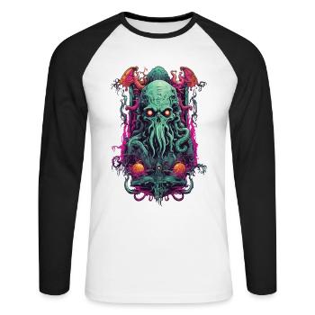 Gothique Cthulhu démon Halloween monstre Design - T-shirt baseball manches longues Homme - blanc/noir - Devant - Nik (191cm)