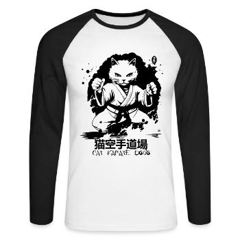 Chat japonais dans un dojo de karaté - T-shirt baseball manches longues Homme - blanc/noir - Devant - Nik (191cm)