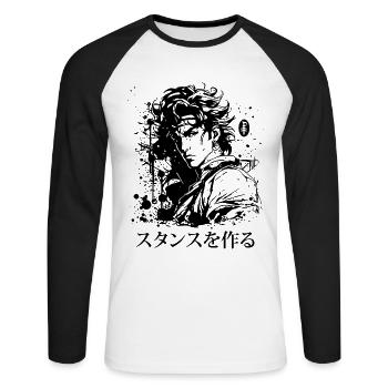 Show Attitude : Héros de manga d’anime - T-shirt baseball manches longues Homme - blanc/noir - Devant - Nik (191cm)