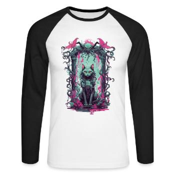 Gothic Occult Cat Magic Monster Design - Unisex Long Sleeve Baseball T-Shirt - white/black - Front - Nik (191cm)