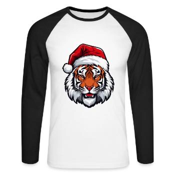 Portrait de tigre Noël - T-shirt baseball manches longues Homme - blanc/noir - Devant - Nik (191cm)