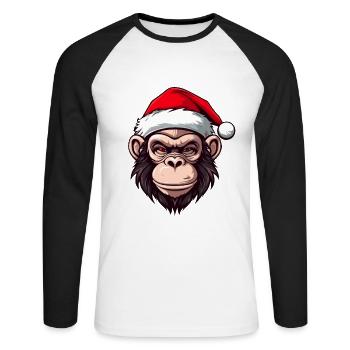 Portrait de singe Noël - T-shirt baseball manches longues Homme - blanc/noir - Devant - Nik (191cm)
