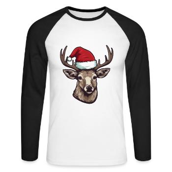 Hirsch Porträt Weihnachten - Unisex Baseballshirt langarm - Weiß/Schwarz - Vorne - Nik (191cm)