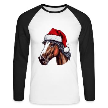 Portrait de cheval Noël - T-shirt baseball manches longues Homme - blanc/noir - Devant - Nik (191cm)