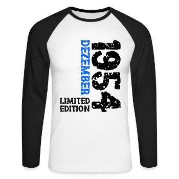 1954 Dezember Limited Edition 69. Geburtstag Deko - Unisex Baseballshirt langarm - Weiß/Schwarz - Vorne - Nik (191cm)