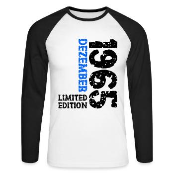 1965 décembre Limited Edition 58e anniversaire décoration - T-shirt baseball manches longues Homme - blanc/noir - Devant - Nik (191cm)
