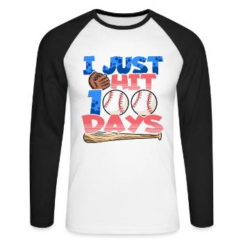 100. Tag Des Schulbaseballkostüms 100 Tage - Unisex Baseballshirt langarm - Weiß/Schwarz - Vorne - Nik (191cm)