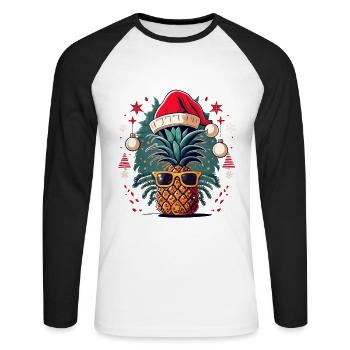 Ananas mit Sonnenbrille und Weihnachtsmütze Xmas - Unisex Baseballshirt langarm - Weiß/Schwarz - Vorne - Nik (191cm)
