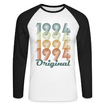 Original 1994 Vintage Cadeau Anniversaire - T-shirt baseball manches longues Homme - blanc/noir - Devant - Nik (191cm)
