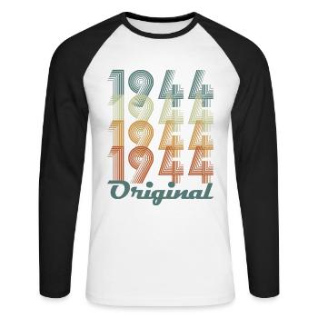 Original 1944 Vintage Cadeau Anniversaire - T-shirt baseball manches longues Homme - blanc/noir - Devant - Nik (191cm)