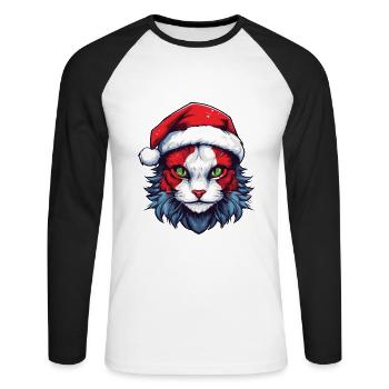 Portrait de chat Noël - T-shirt baseball manches longues Homme - blanc/noir - Devant - Nik (191cm)